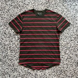 BYLT Premium Basics Drop Cut Lux Short Sleeve Green Red Stripe Shirt Men’s Large